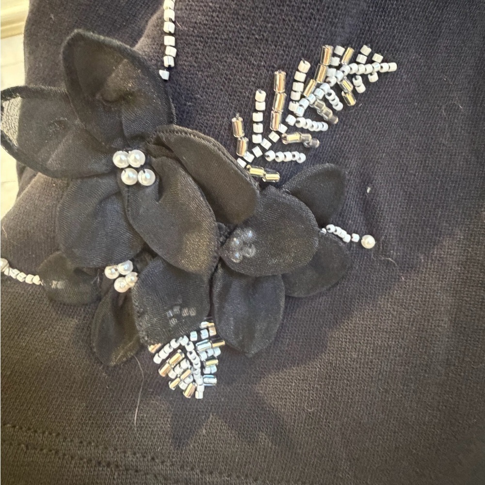 NWT new small Anthropologie Black Embellished Crew-Neck Sweatshirt beaded - Picture 11 of 17